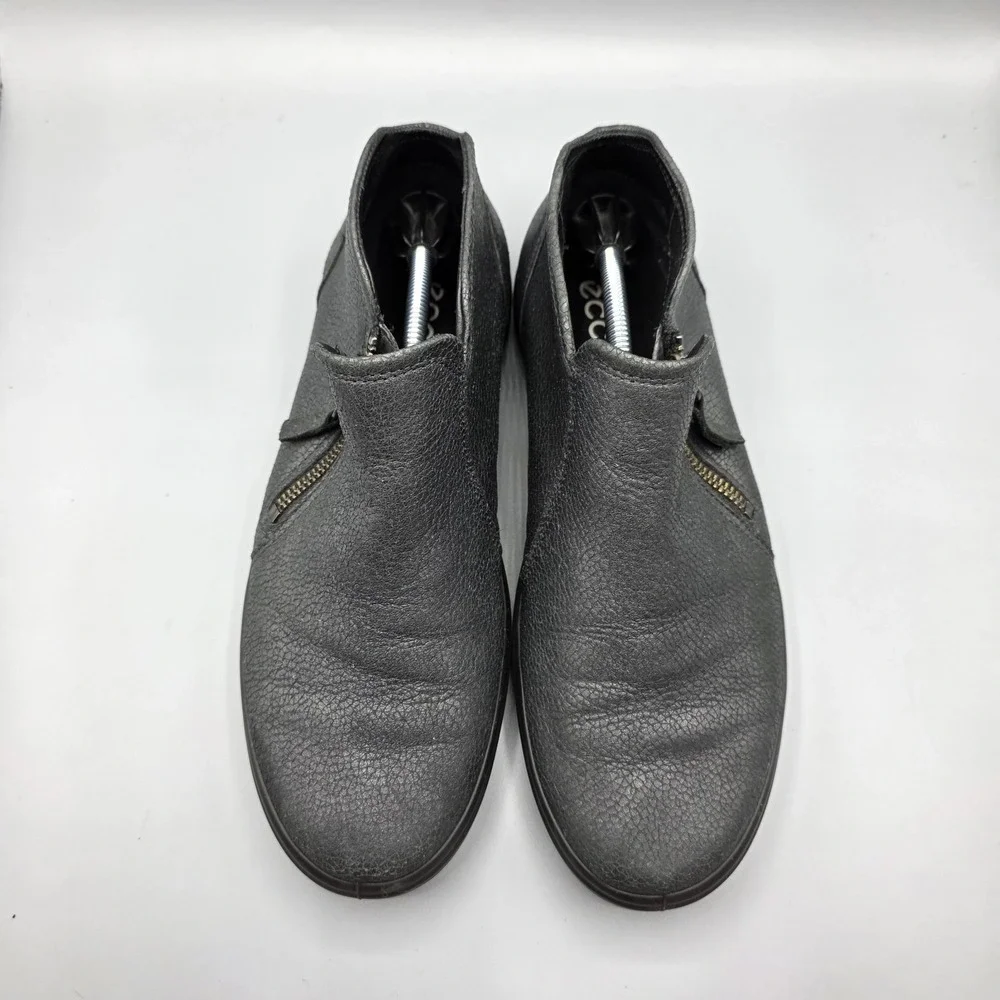 ECCO‎ Bootie Womens 41 Gray Metallic Leather Extra Width Zipper Comfort Sneaker